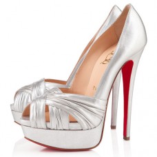 Christian Louboutin Jenny 140 mm-es peep toe cipők ezüst színben
