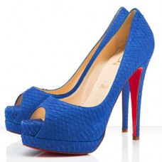 Christian Louboutin Altadama 140 mm-es peep toe cipő, kék, púder színű