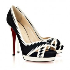 Christian Louboutin Very Jaws 140 mm-es peep toe cipők fekete-fehér