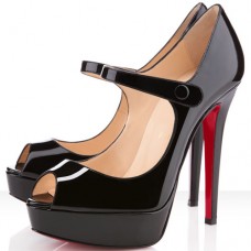 Christian Louboutin Bana 140 mm-es peep toe cipők fekete színben