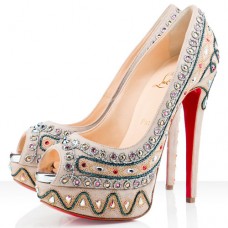 Christian Louboutin Bollywoody 140 mm-es peep toe cipők taupe