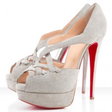 Christian Louboutin Lady Corset 140 mm-es peep toe cipők taupe