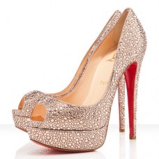 Christian Louboutin Lady Peep Strass 140 mm-es peep toe pumpák arany színben