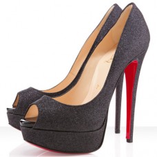 Christian Louboutin Lady Peep Spikes 140 mm-es peep toe pumpák fekete