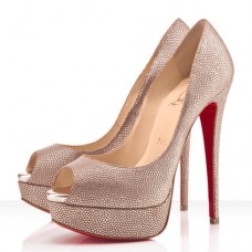 Christian Louboutin Lady Peep Spikes 140 mm-es peep toe pumpák arany