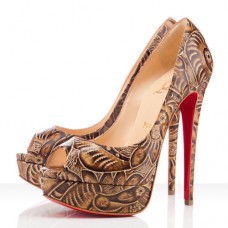 Christian Louboutin Lady 140 mm-es peep toe cipők natúr színben