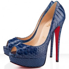 Christian Louboutin Lady 140 mm-es peep toe cipők sötétkék