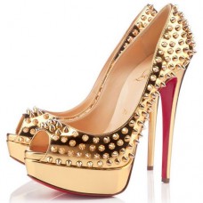 Christian Louboutin Lady 140 mm-es peep toe cipők arany színben