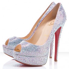 Christian Louboutin Lady Peep Strass 140 mm-es peep toe pumpák Aurora Boreale