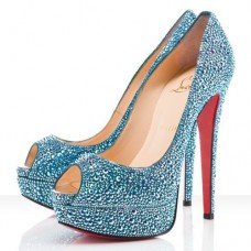 Christian Louboutin Lady Peep Strass 140 mm-es peep toe pumpák kék