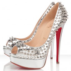 Christian Louboutin Lady Peep Spikes 140mm-es Peep Toe Pumps Ezüst