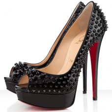 Christian Louboutin Lady Peep Spikes 140 mm-es peep toe pumpák fekete