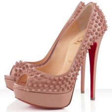 Christian Louboutin Lady Peep Spikes 140mm-es Peep Toe Pumps Nude