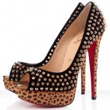 Christian Louboutin Lady Peep Spikes 140 mm-es peep toe pumpák fekete