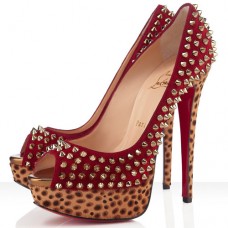 Christian Louboutin Lady Peep Spikes 140mm-es Peep Toe Pumps Piros