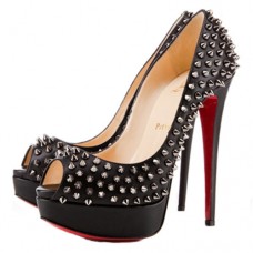 Christian Louboutin Lady Peep Spikes 140mm-es Peep Toe Pumps Ezüst