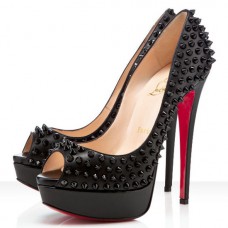 Christian Louboutin Lady Peep Spikes 140 mm-es peep toe pumpák arany
