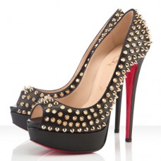 Christian Louboutin Lady Peep Spikes 140 mm-es peep toe pumpák fekete Christian Louboutin Lady Peep Spikes 140 mm-es peep toe pumpák fekete