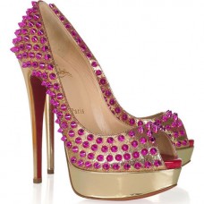 Christian Louboutin Lady Peep Spikes 140 mm-es peep toe pumpák, arany-rózsaszín