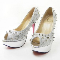 Christian Louboutin Lady Peep Spikes 140mm-es Peep Toe Pumps Ezüst