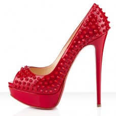 Christian Louboutin Lady Peep Spikes 140mm-es Peep Toe Pumps Piros