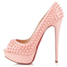 Christian Louboutin Lady Peep Spikes 140 mm-es peep toe pumpák babarózsaszín