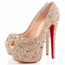 Christian Louboutin Highness Strasszos 160 mm-es peep toe pumpák arany |