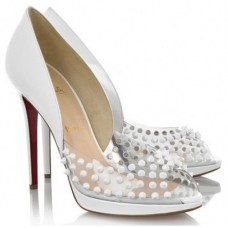 Christian Louboutin Engin 120 mm-es peep toe cipő, fehér