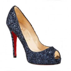 Christian Louboutin csillogó 120 mm-es peep toe pumpák kék