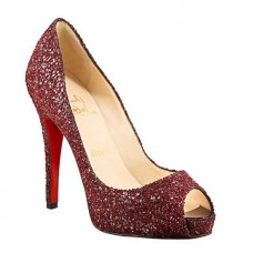Christian Louboutin csillogó 120 mm-es peep toe pumpák piros