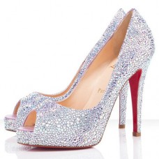 Christian Louboutin Very Riche Strass 120 mm-es peep toe cipő kristályokkal