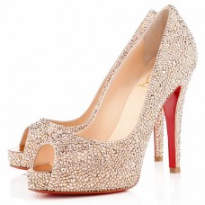 Christian Louboutin Very Riche Strass 120 mm-es peep toe cipők nude színben