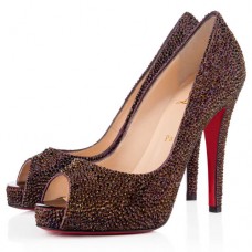 Christian Louboutin Very Riche Strass 120 mm-es peep toe cipők szilva színű