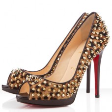 Christian Louboutin Yolanda Spikes 120 mm-es peep toe cipő leopárdmintás