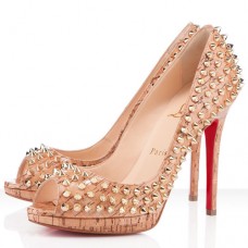 Christian Louboutin Yolanda Spikes 120 mm-es peep toe cipők natúr színben Christian Louboutin Yolanda Spikes 120 mm-es peep toe cipők natúr színben