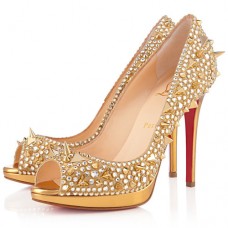 Christian Louboutin Yolanda Szöges 120 mm-es Peep Toe Pumps Arany