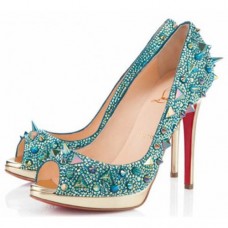 Christian Louboutin Yolanda 120 mm-es szegecselt orrú pumpák zöld