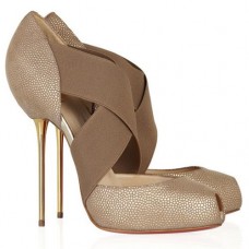 Christian Louboutin Big Dorcet 120 mm-es peep toe cipők bézs színben