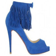Christian Louboutin Rövidszárú Tina Fringe 120mm Bokacsizma Kék [SKUA1DA6]