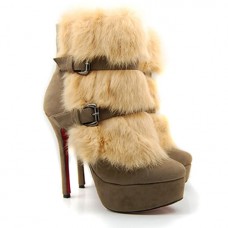 Christian Louboutin Toundra Fur 120mm Bokacsizma Bézs