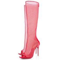 Christian Louboutin Alta Dentelle 120 mm-es csizma piros