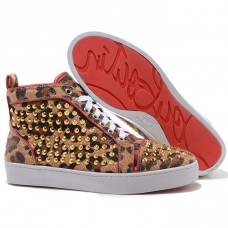 Christian Louboutin Louis Gold Spikes cipők leopárd mintával