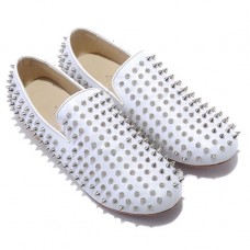 Christian Louboutin Rollerboy Ezüst Szöges Loafers Fehér