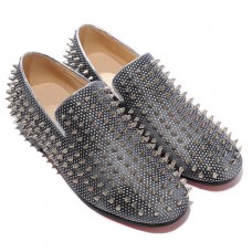 Christian Louboutin Rollerboy ezüst szegecselt mokaszinok szürke