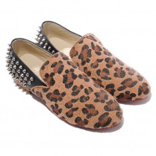 Christian Louboutin Rollerboy Ezüst Szöges Loafers Leopárdszínű