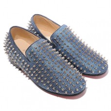 Christian Louboutin Rollerboy Ezüst Szöges Loafers Kék