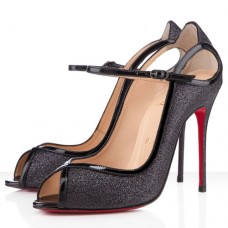 Christian Louboutin 1en8 100 mm-es peep toe cipő fekete