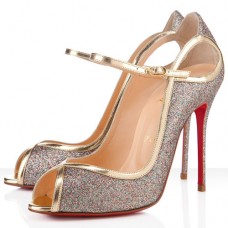 Christian Louboutin 1en8 100 mm-es peep toe cipők arany színben