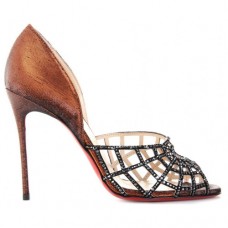 Christian Louboutin Aranea 100 mm-es peep toe cipő, barna