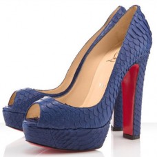 Christian Louboutin Bambou 140 mm-es peep toe cipők sötétkék színben